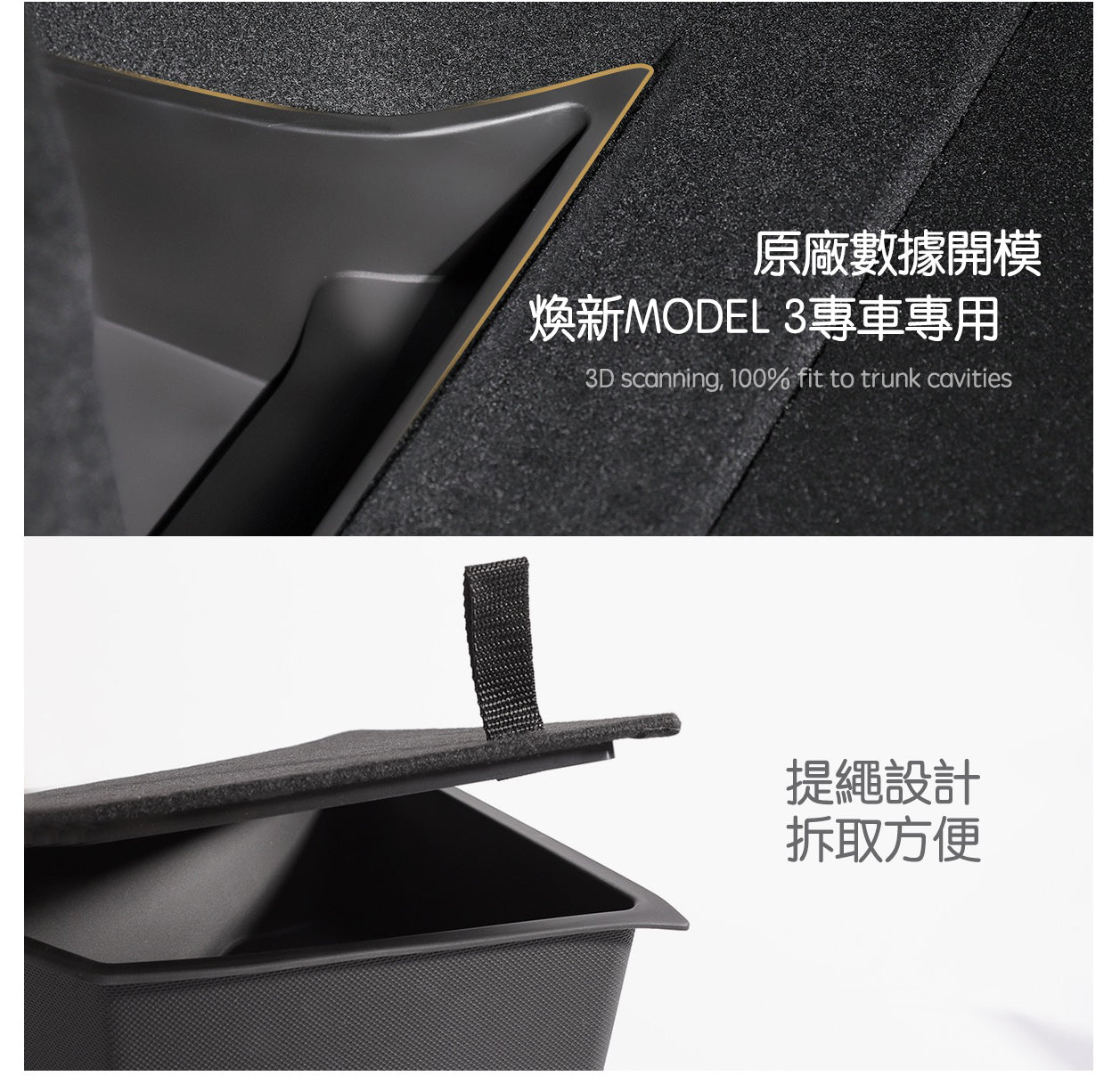 TPARTS 煥新版Model 3 Highland 後行李箱兩側有蓋儲物盒