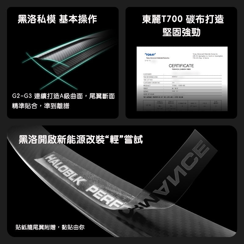 HALOBLK 黑洛 Model 3/Y/煥新版3/煥新版Y 真碳纖維尾翼 - 啞黑