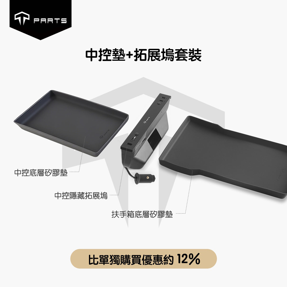TPARTS 煥新版Model 3／煥新版Model Y 中控隱藏式HUB 擴展塢