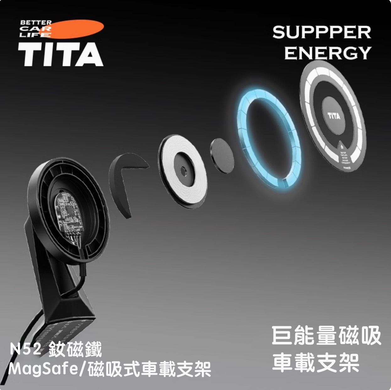 TITA 塔 - Model 3/ Y/ 煥新版3/ Y無線磁吸車載專用手機快充支架